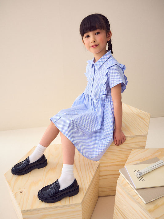 Dsiney Kidz - Blue Cotton Rich Frill Gingham School Dress (3-14yrs) image 2