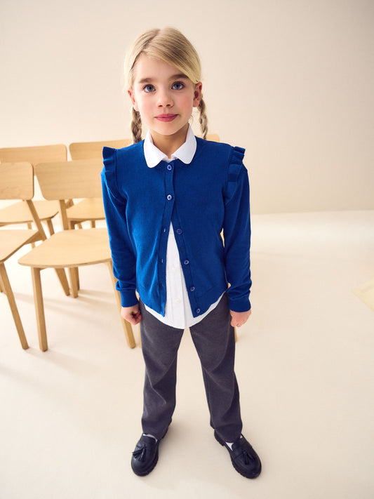 Dsiney Kidz - Blue Cotton Rich Frill Shoulder School Cardigan (3-16yrs) image 2