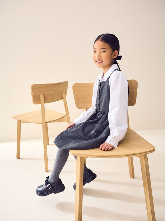 Dsiney Kidz - Grey Button Front Embroidered Pinafore School Dress (3-14yrs) image 2
