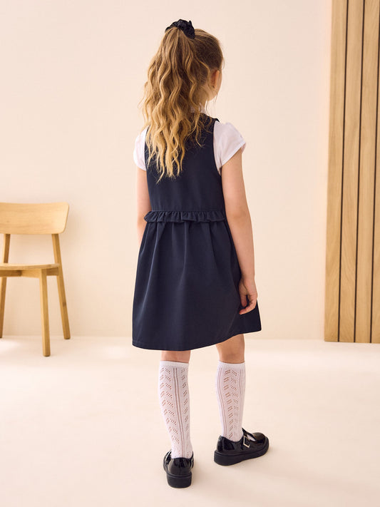 Dsiney Kidz - Navy Blue Zip Front Frill Waist School Pinafore Dress (3-14yrs) image 2