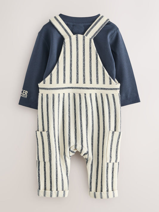 Baker by Ted Baker Long Sleeve T-Shirt and Striped Dungarees Set