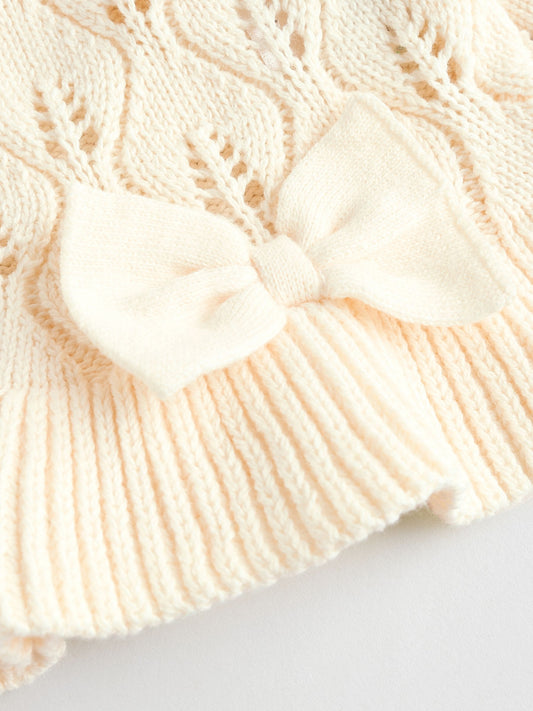White Frill Knitted Bow Baby Cardigan Set (0mths-3yrs)