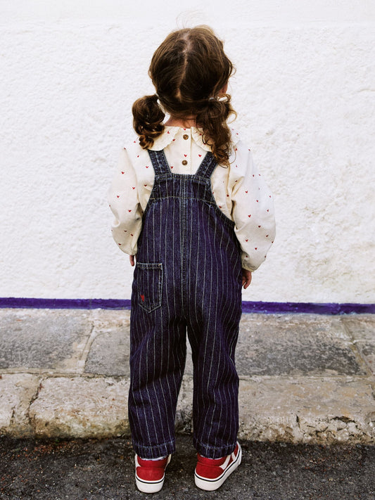 Dark Blue Denim Dungaree and Heart Print Blouse Set (3mths-7yrs)