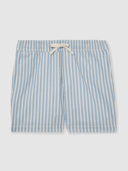Reiss Soft Blue/White Bay 3-9 yrs Seersucker Striped Swim Shorts image 2