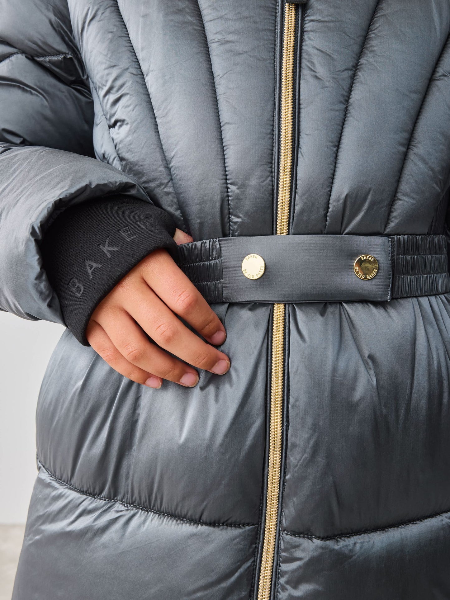 Baker by Ted Baker Navy Shower Resistant Pearl Belted Padded Coat image 10