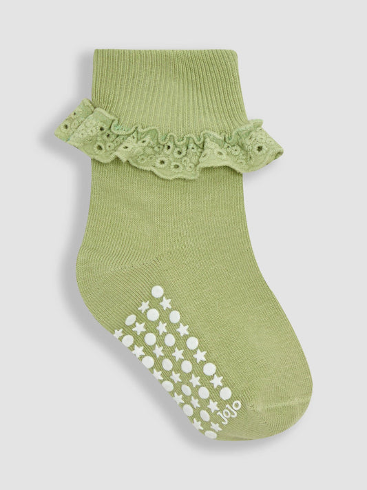 JoJo Maman Bébé Khaki Frilly Socks 3 Pack image 2
