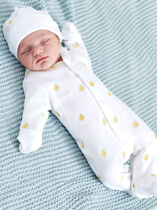 JoJo Maman Bébé Yellow Duck Cotton Duck Embroidered Sleepsuit image 2