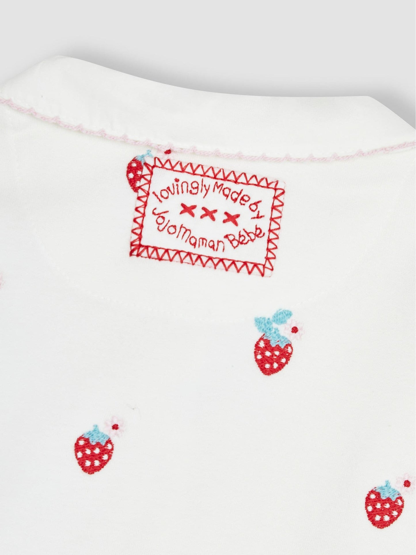 JoJo Maman Bébé Cream Strawberry Cotton Embroidered Sleepsuit image 4