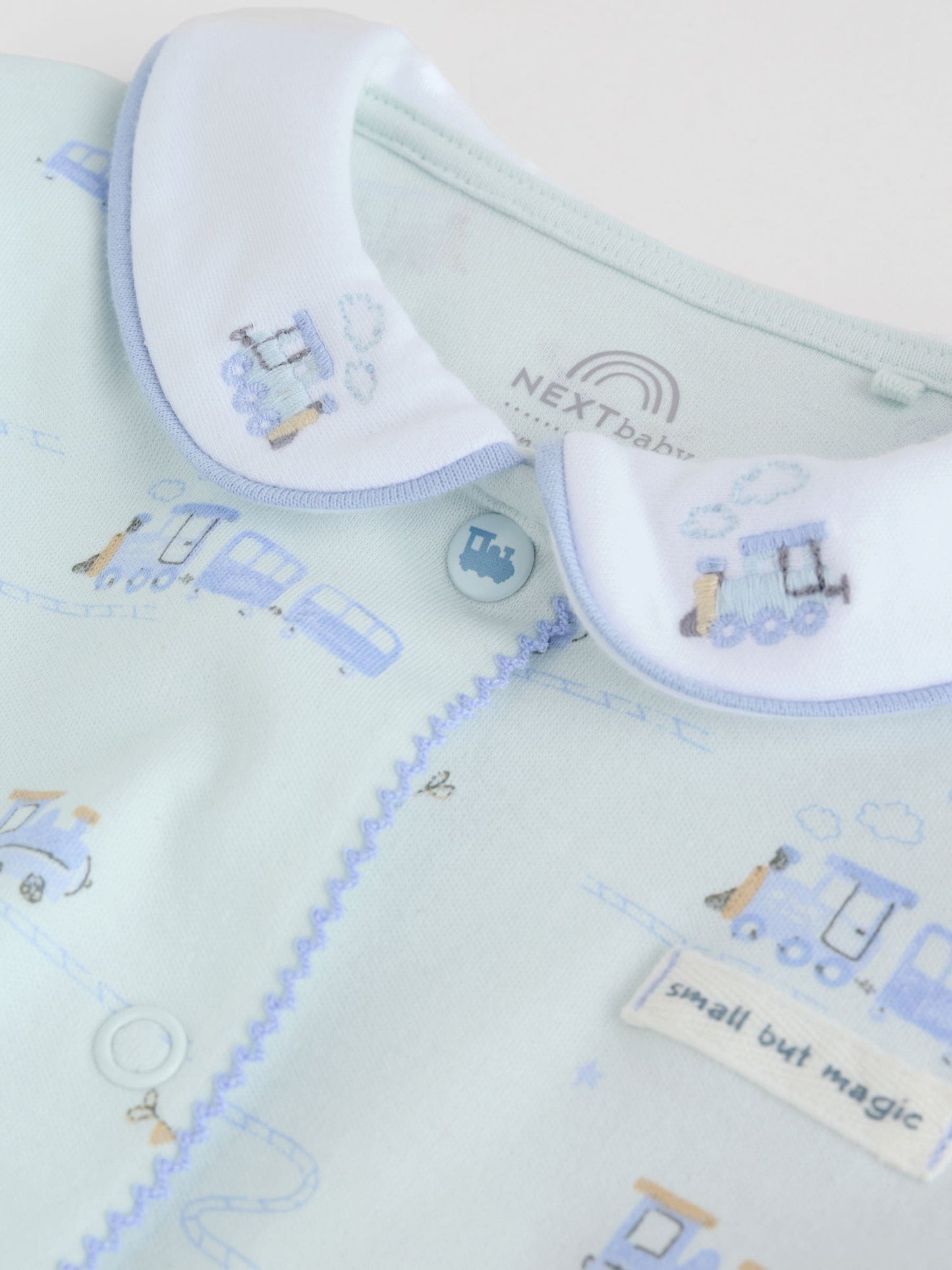White/Blue Baby Embroidered Sleepsuits 3 Pack