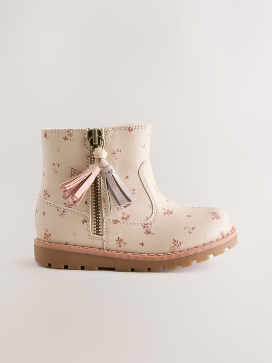 Neutral Floral Standard Fit (F) Chelsea Zip Tassel Ankle Boots image 2