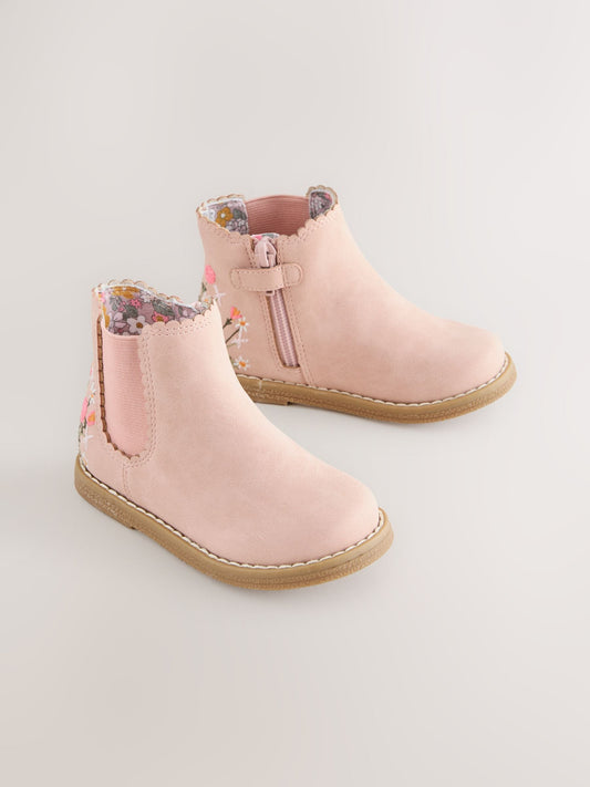 Pink Embroidered Standard Fit (F) Chelsea Ankle Boots image 2