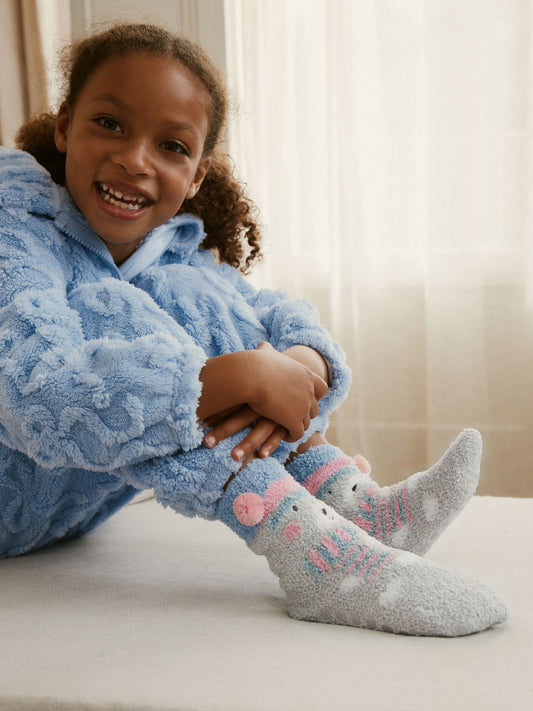 Grey/Blue Polarbear Print Christmas Cosy Ankle Socks image 3