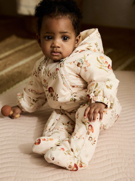 Ecru Woodland Printed Hooded Nylon Baby Pramsuit (0mths-2yrs)