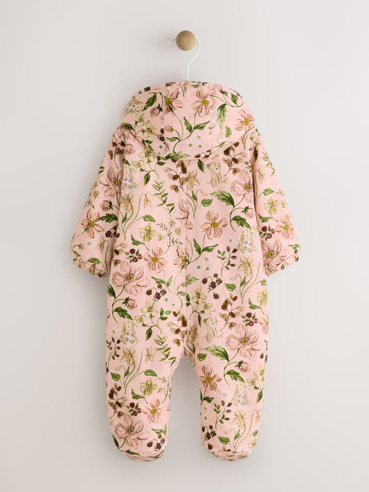 Pink Woodland Printed Baby Cord Hooded Pramsuit (0mths-2yrs)