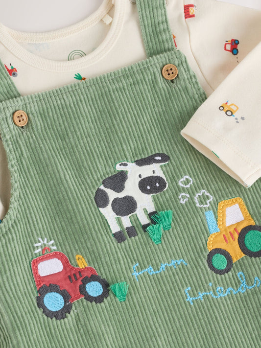 Green Farm Cord Dungarees and Bodysuit Set (0mths-2yrs) image 3
