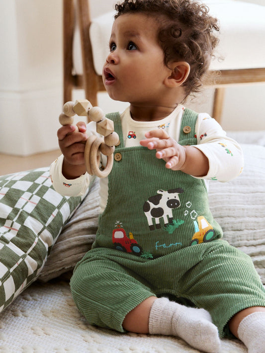 Green Farm Cord Dungarees and Bodysuit Set (0mths-2yrs) image 2