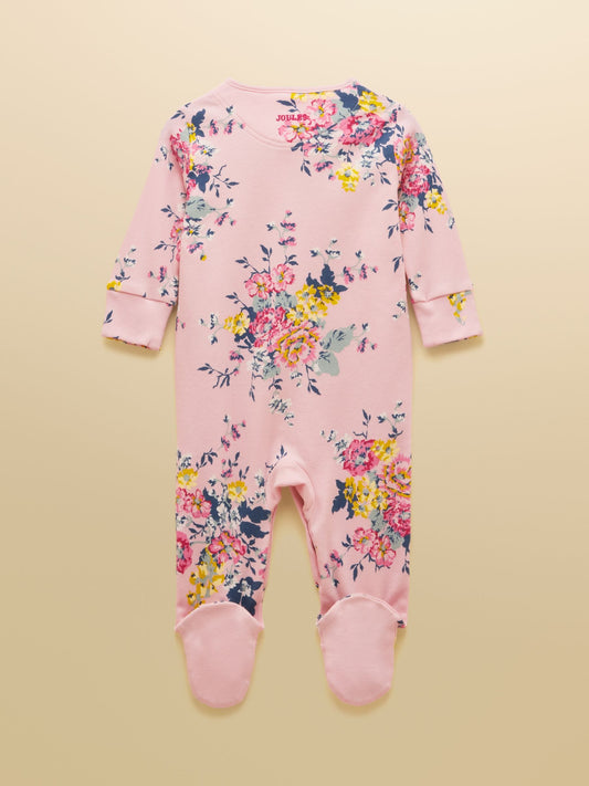 Joules Razamataz Pink Floral Cotton Babygrow image 2