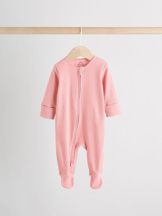 Pink 3 Pack Two Way Zip Baby Sleepsuits (0-2yrs) image 2