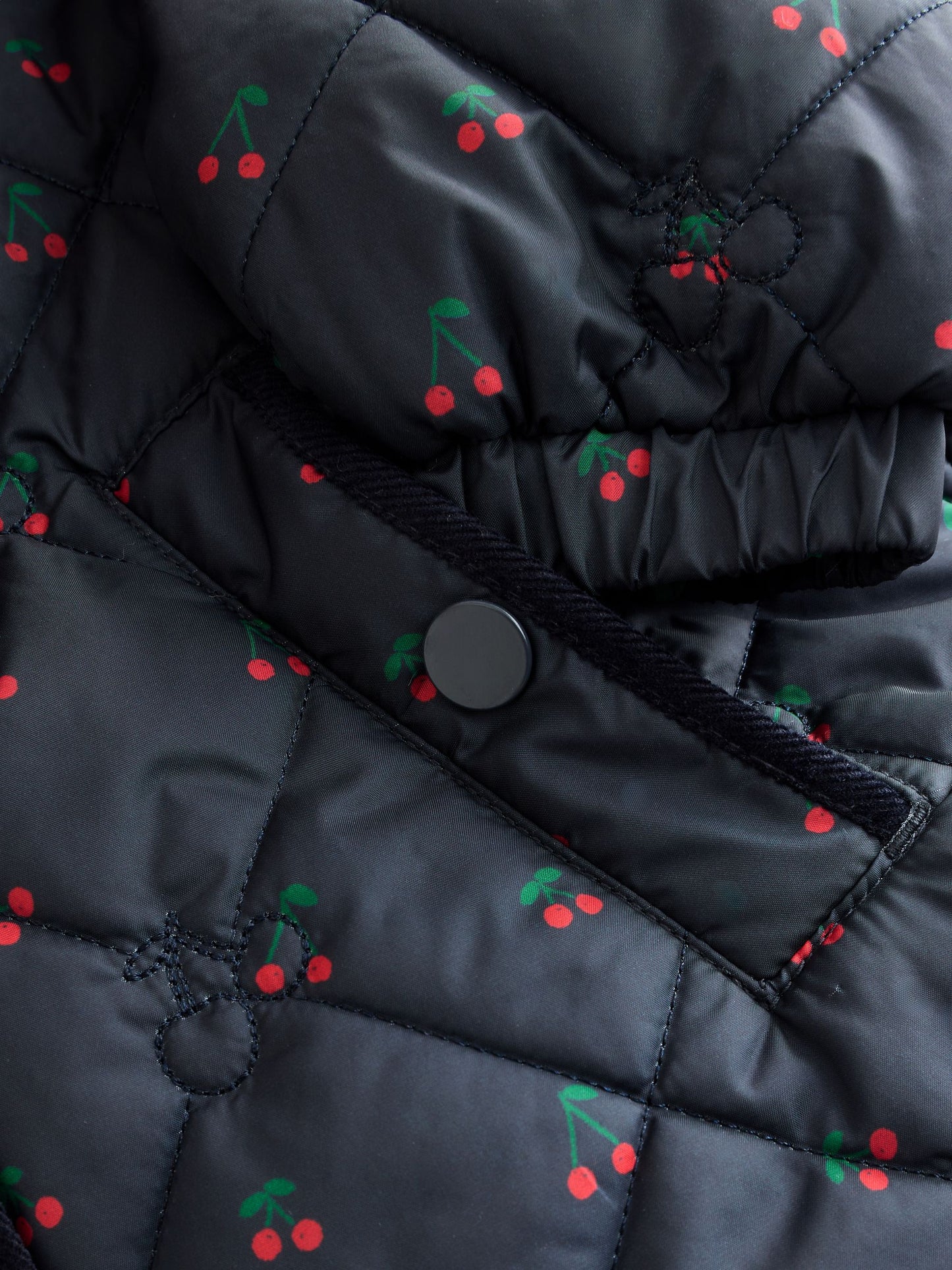 Navy Cherry Shower Resistant Embroidered Coat With Collar (3mths-7yrs)