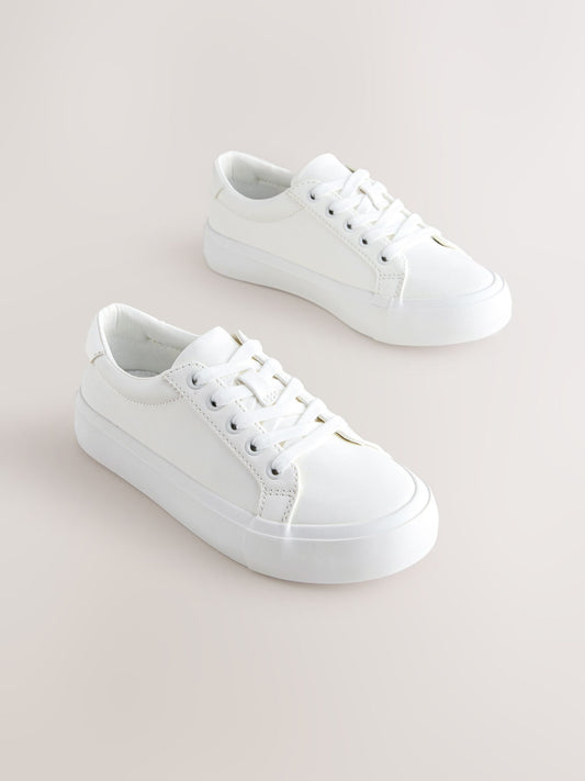 White Wide Fit (G) Lace-Up Smart Trainers image 1