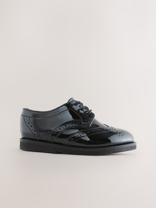 Black Patent Standard Fit (F) Smart Leather Brogue Shoes image 2
