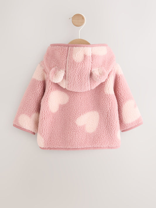 Pink Tonal Heart Printed Borg Baby Jacket (0mths-2yrs)