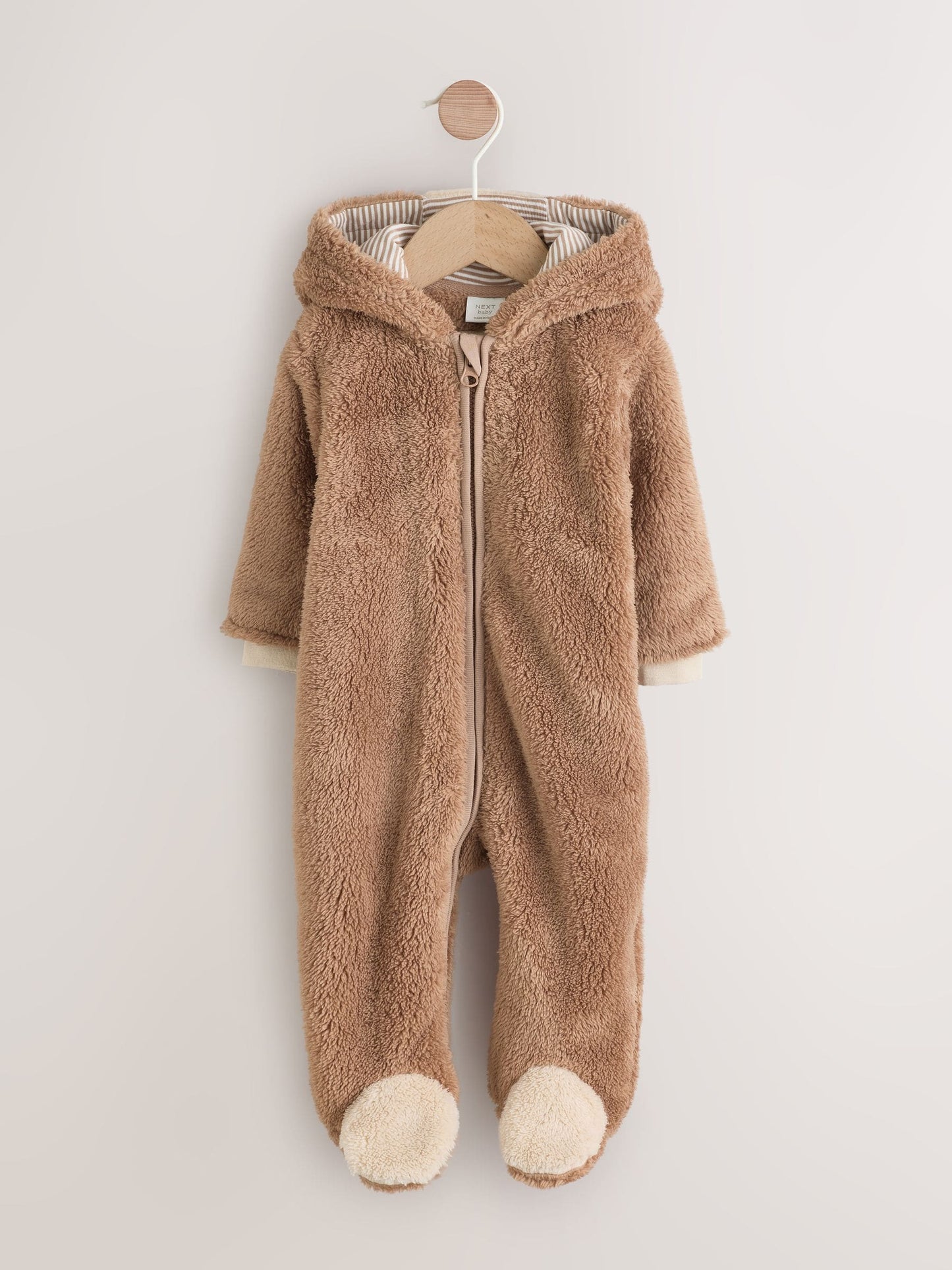 Brown Hamish Hooded Baby Fleece Pramsuit (0-18mths) image 7