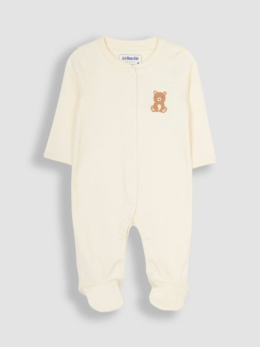 JoJo Maman Bébé Natural Cream Cotton Footed Animal Sleepsuits 3-Pack image 2