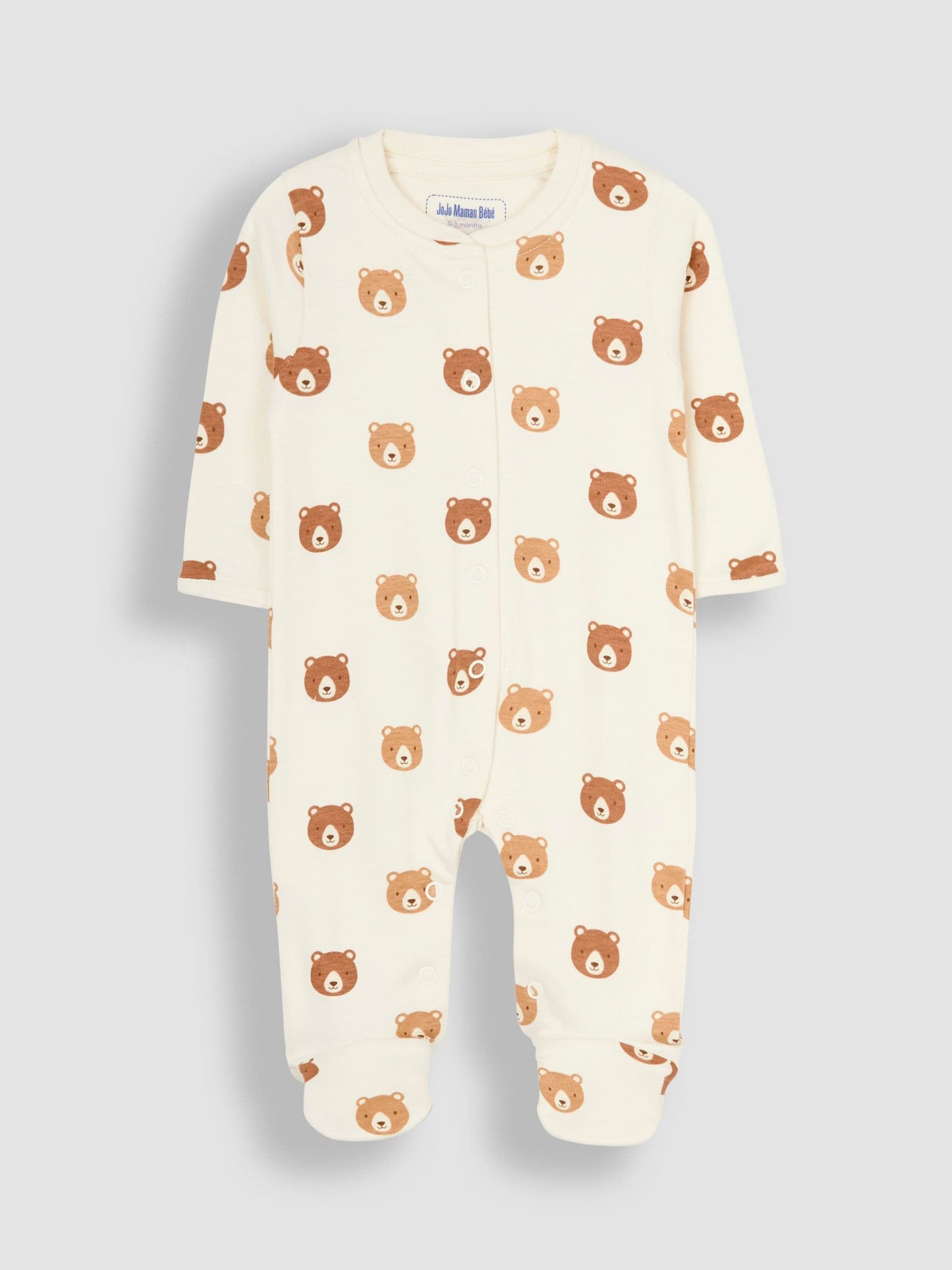 JoJo Maman Bébé Natural Cream Cotton Footed Animal Sleepsuits 3-Pack image 6