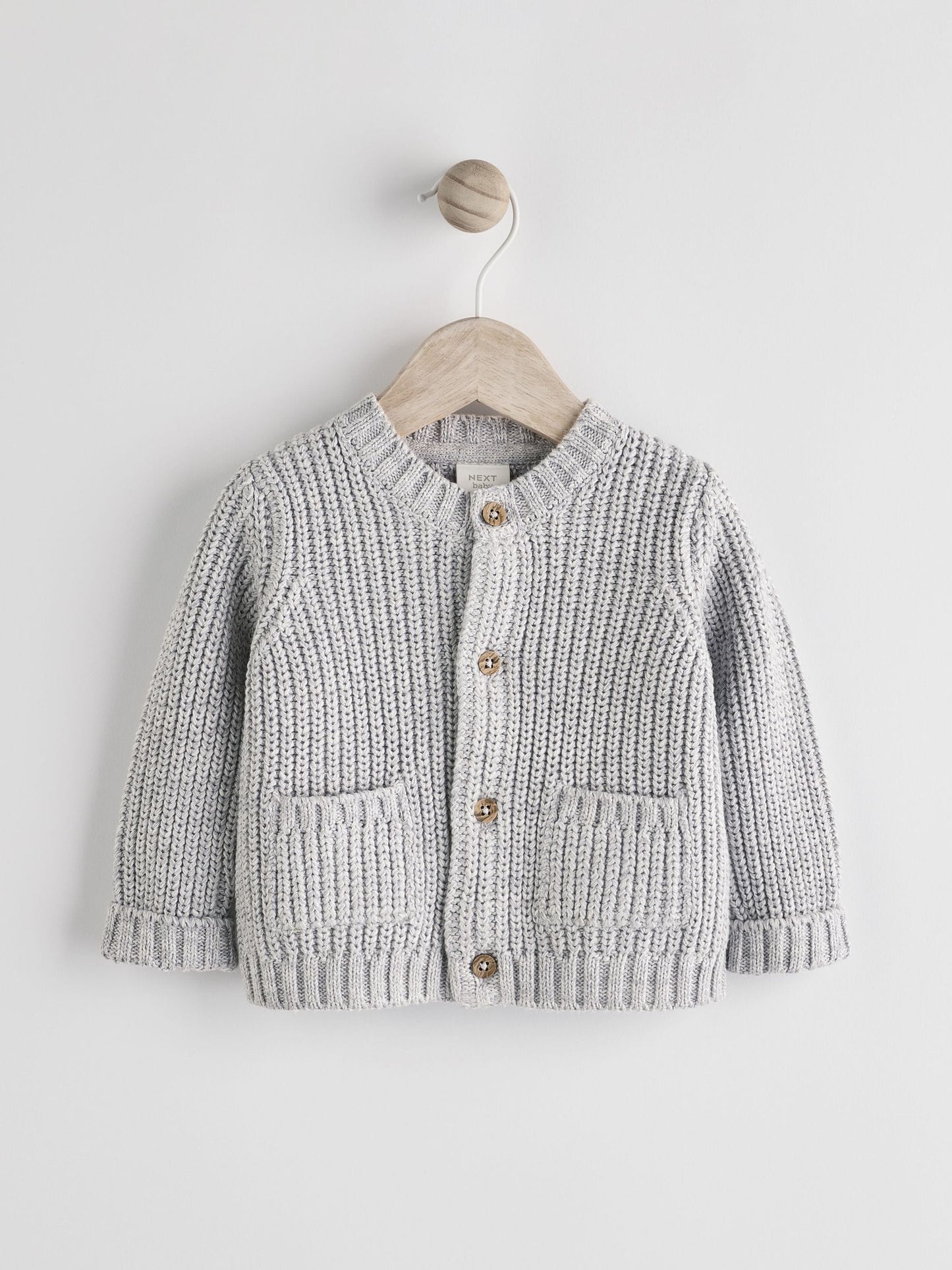 Grey Born In 2025 Baby Knitted 100% Cotton Cardigan