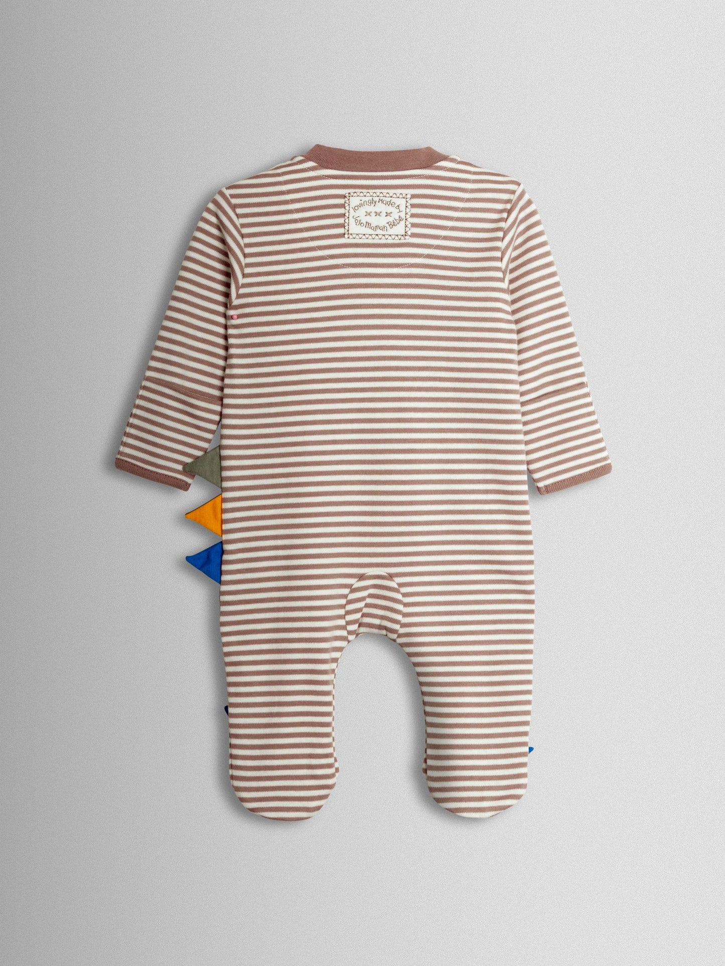 JoJo Maman Bébé Natural Stripe Dino Appliqué Zip Sleepsuit image 6