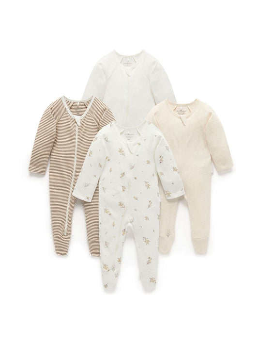 Purebaby Natural Zip Sleepsuits 4 Pack image 2