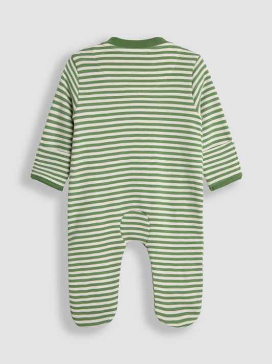 JoJo Maman Bébé Green Highland Cow Farmyard Appliqué Zip Sleepsuit image 2