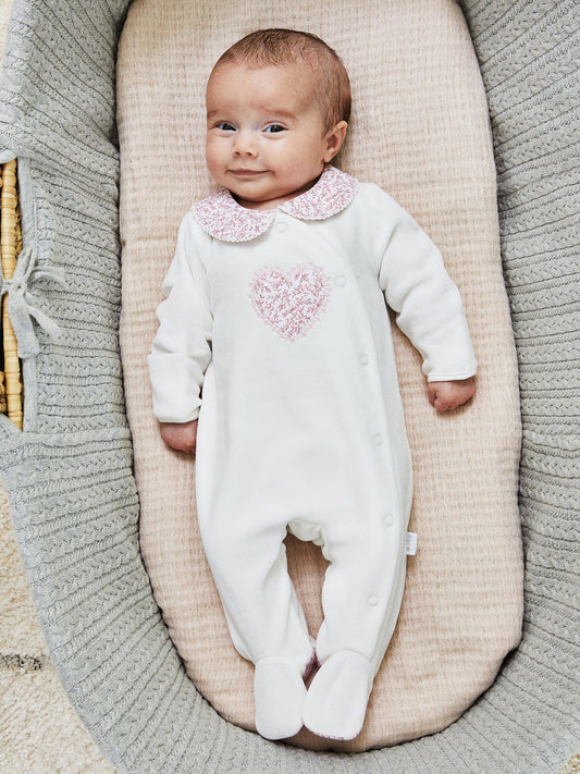 JoJo Maman Bébé White Heart Appliqué Velour All-In-One image 2
