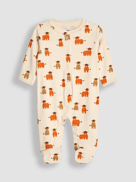 JoJo Maman Bébé Rust Cow Cotton Footed Animal Sleepsuits 3-Pack image 2