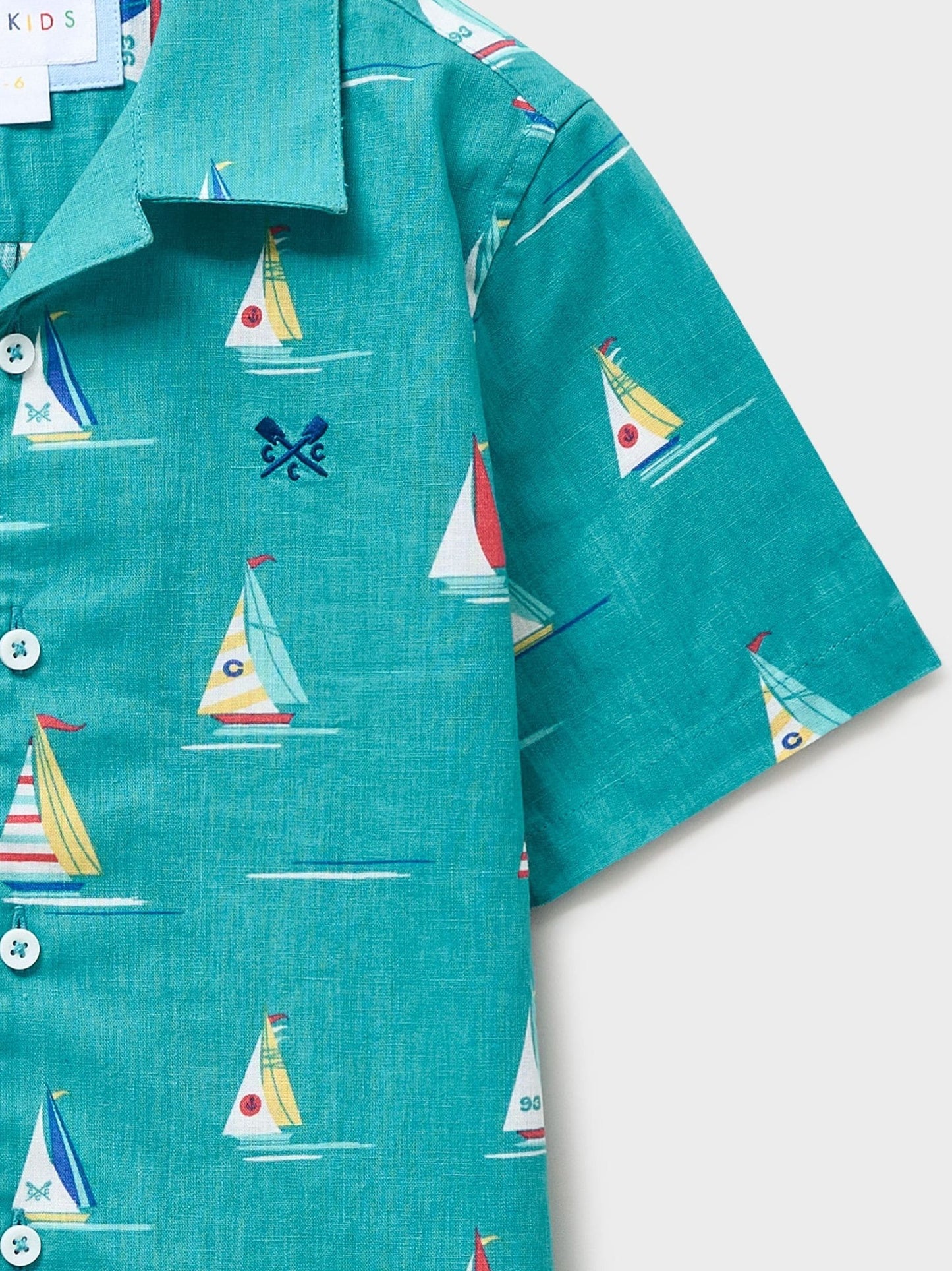 Dsiney Kidz - Crew Clothing Blue Sailing Boat Print Linen-Blend Resort Shirt image 3