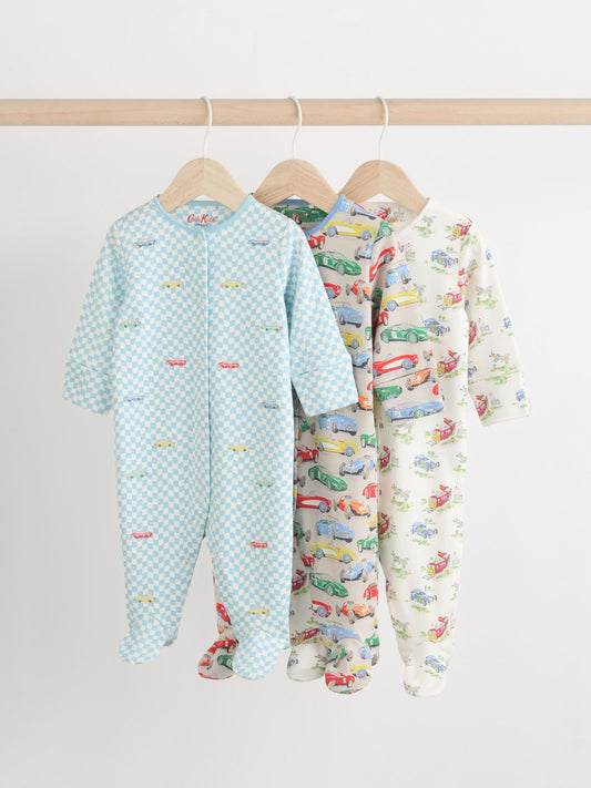 Blue/Green Cath Kidston Cars Baby 100% Cotton Sleepsuits 3 Pack image 2