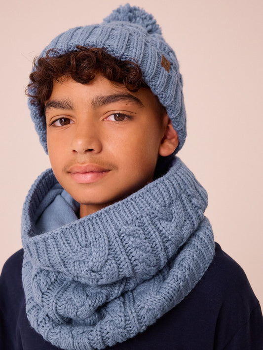 Mineral Blue Cable Knit Pom Hat (1-16yrs) image 3