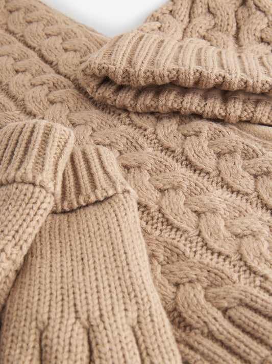 Neutral Cable Knit Hat Gloves & Scarf 3 Piece Set (3-16yrs) image 3