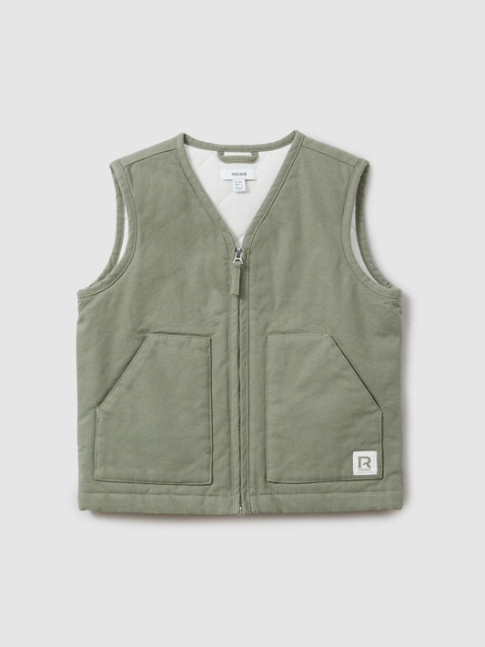 Disney Kidz - Reiss Sage Green Hayes 3-9 yrs Cotton Quilted Gilet image 1