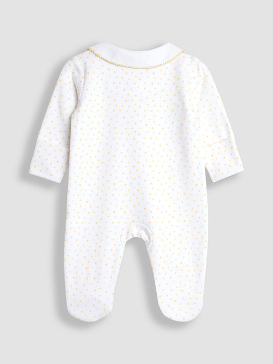 JoJo Maman Bébé White Welcome Little One Cotton Baby Sleepsuit image 2