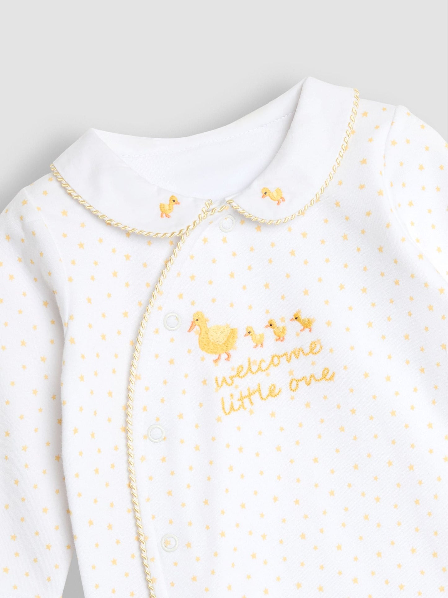 JoJo Maman Bébé White Welcome Little One Cotton Baby Sleepsuit image 3