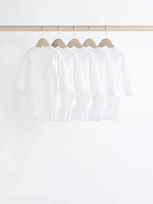 Dsiney Kidz - White Long Sleeve Rib Baby Bodysuits 5 Pack image 2