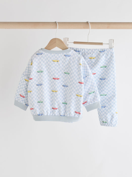 Cath Kidston Blue Checkerboard Transport Baby Sweatshirt and Joggers Set image 2