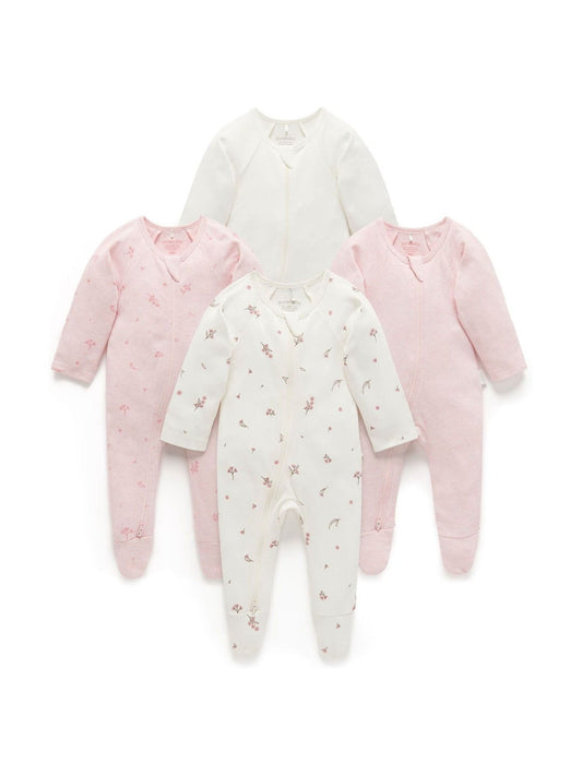 Purebaby Pink Zip Sleepsuits 4 Pack image 2