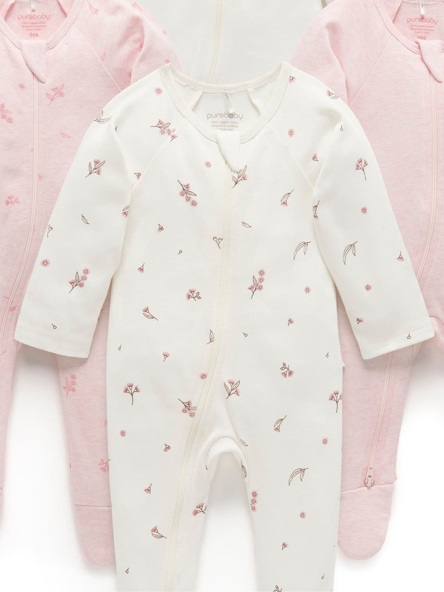Purebaby Pink Zip Sleepsuits 4 Pack image 4