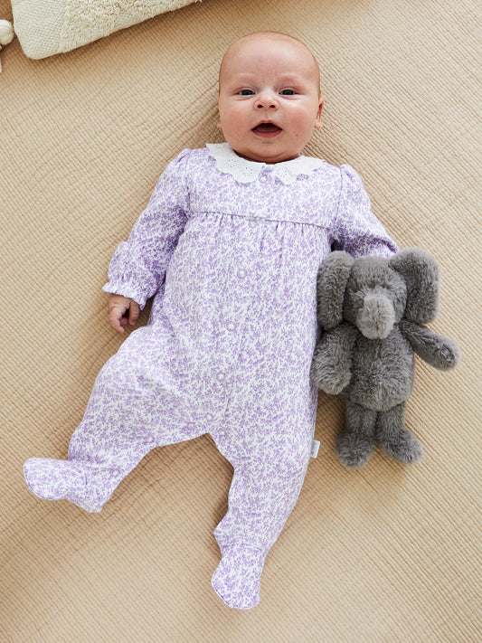 JoJo Maman Bébé Lilac Pretty Floral Sleepsuit image 2