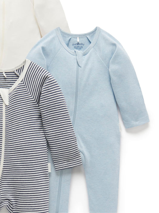 Purebaby Blue Zip Sleepsuits 4 Pack image 2