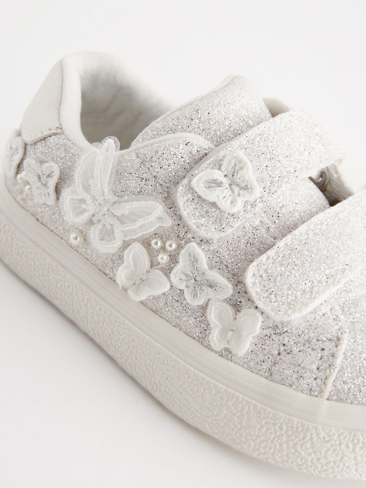 White Glitter Wide Fit (G) Butterfly Touch Fasten Strap Trainers image 6
