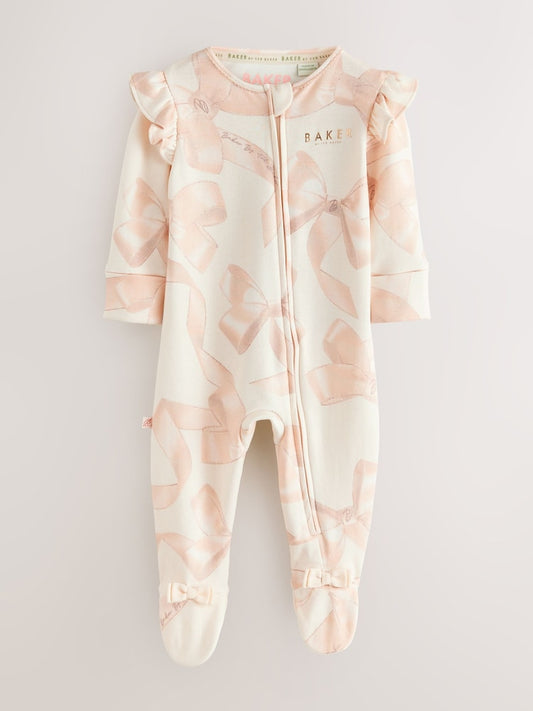 Baker by Ted Baker 2 Pack 100% Cotton Bow Printed Sleepsuits